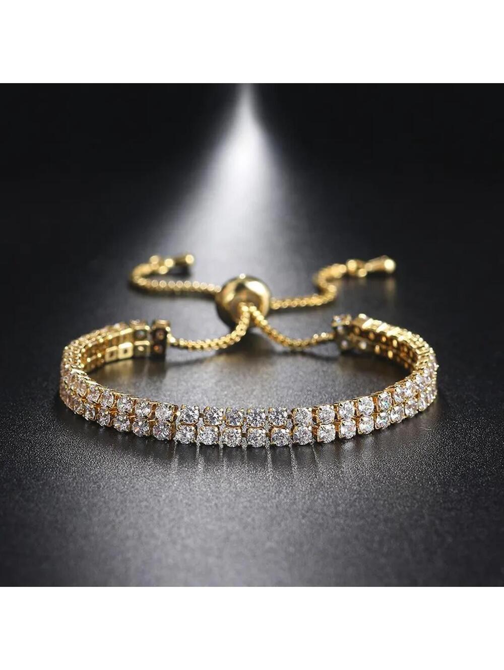 Double row tennis - Bracelet - Gold - CZs - adjustable 6-9"